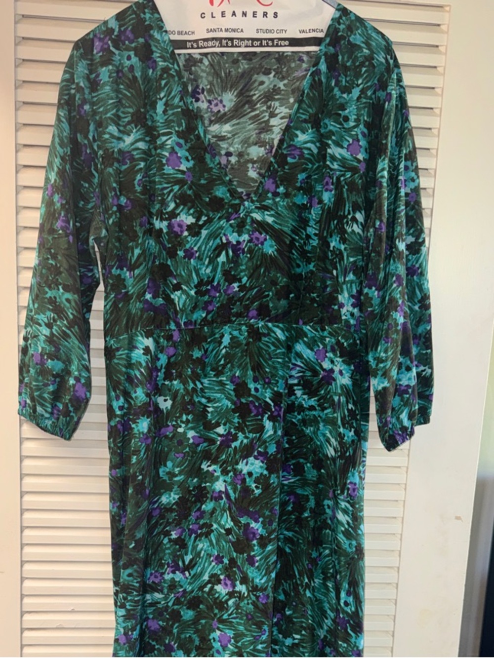 Women's Green Floral V-Neck Long Sleeve Maxi Dress
